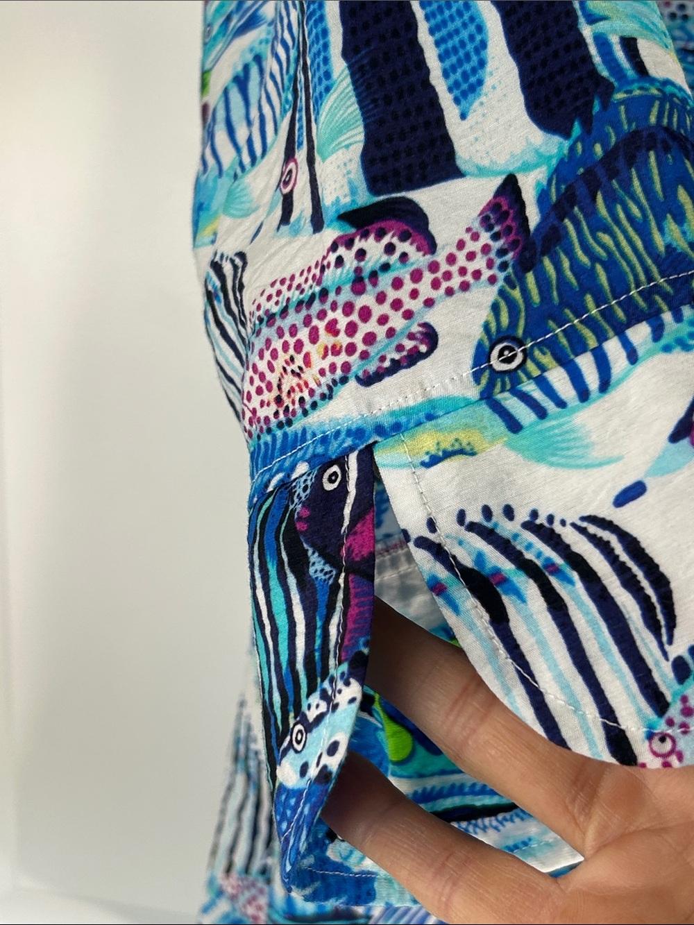 Shana Women’s Printed Fish-Pattern Button-Up Blouse - Blue Multi - Picture 5 of 8